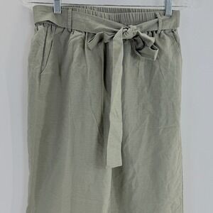 North Fashion Linen Paperbag Pants Olive Green Women's Size Medium‎ High Rise